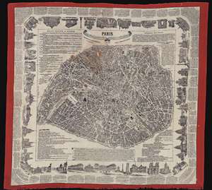 1875 Renault and Buquet Foulard Map of Paris (on linen)