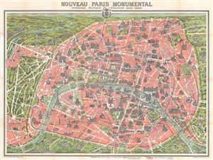 1915 Garnier Pictorial Map of Paris, France w/Monuments