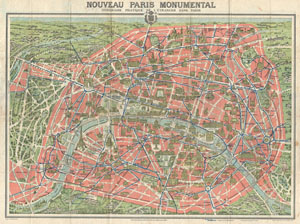 1928 A. Leconte Map of Paris France w/ Monuments