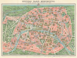 1928 A. Leconte Map of Paris France w/ Monuments