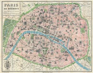 1925 Borremans Map or Plan of Paris, France w/ Monuments