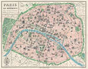 1925 Borremans Pictorial Map of Paris, France w/ Monuments