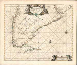 1666 Pieter Goos Chart of Patagonia and Tierra del Fuego (Argentina, Chile, Uruguay)