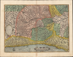 1595 Ortelius Map of Piedmont and Liguria: Monaco to Genoa