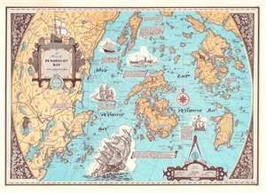 1970 Phillips Pictorial Map of Penobscot Bay, Maine