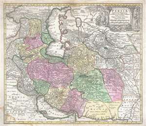 1750 Lotter Map of Persia, the Caspian Sea, and the Caucasus