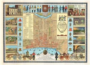 1938 J. Riegel Pictorial Map of Philadelphia, showing Fire Companies