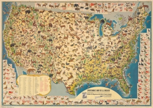 1956 Moss Pictorial Map of Wildlife and Game in the United States