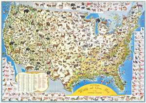 1956 Moss Pictorial Map of Wildlife and Game in the United States
