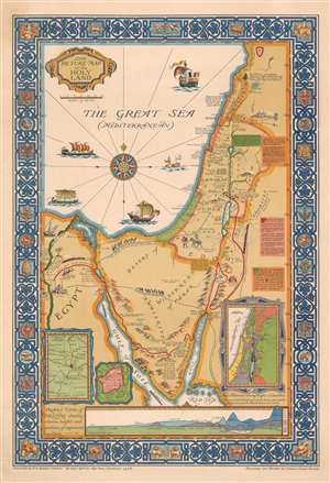 1928 Harold H. Brown Pictorial Map of the Holy Land / Israel / Palestine w/ Sinai