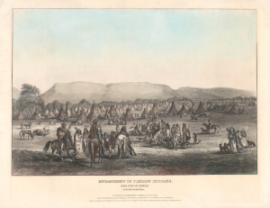 1842 Bodmer / Bowen View of Blackfeet Indian Village, Montana