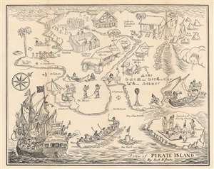 1911 Jack B. Yeats Pictorial Map of Pirate Island