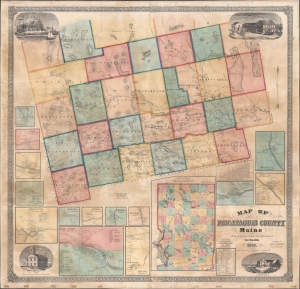 1858 Walling Wall Map of Piscataquis County, Maine