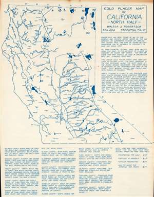 1956 Robertson Diazotype Map of Northern California Placer Gold Deposits