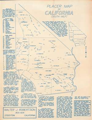 1956 Robertson Diazotype Map of Southern California Placer Gold Deposits