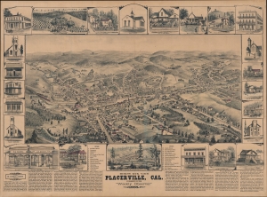 1888 Roethe / Elliott Bird's Eye View of 'Hangtown' Placerville, California