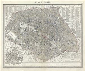 1874 Tardieu Map or Plan of Paris, France