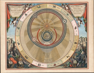 1661 Cellarius Celestial Map of Tycho Brahe's Solar System: Van Santen Color Heightened with Gold