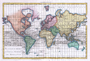 1780 Raynal and Bonne Map of the World