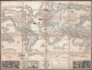 1851 Vuillemin Folding Map of the World on Mercator's Projection