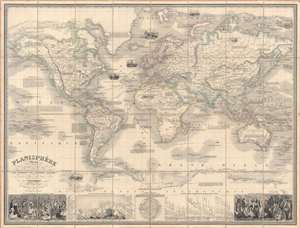 1853 Vuillemin / Langevin World Map with Vignettes and Diagrams