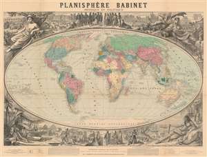 1860 Bourdin / Babinet Wall Map of the World on Mollweide Projection