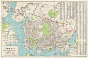 1930 Geographia Pocket Map of Plymouth, England