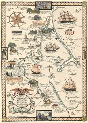 1929 Sherburne Pictorial Map of Plymouth, Kingston, and Duxbury, MA.