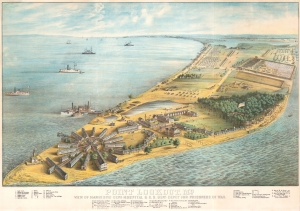 1864 Everett Bird's-Eye Civil War View of Point Lookout, Maryland