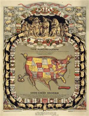 1876 Baker Pictorial 'Porcineograph' Map of the United States (as Pig)