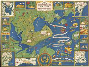 1928 Pictorial City Map of Portland, Maine