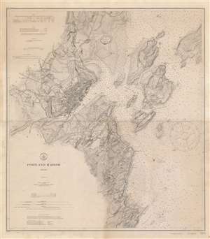1914 U.S.C.G.S. Nautical Chart or Maritime Map of Portland Harbor, Maine
