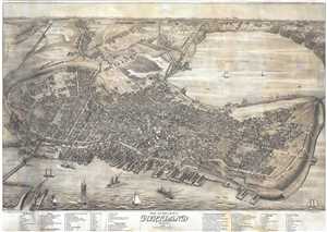 1876 Joseph Warner Bird's-Eye View Map of Portland, Maine (Stoner)