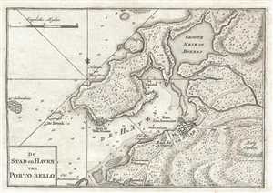 1765 Isaak Tirion Map of Portobelo, Panama