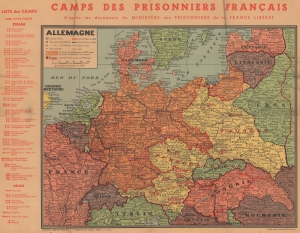 1944 Baneton Map of Europe w/ German Camps for French POWs