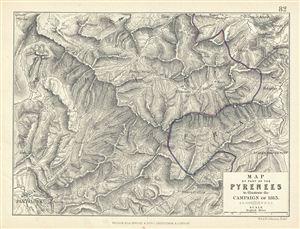 1852 Blackwood Map of part of the Pyrenees Moutains