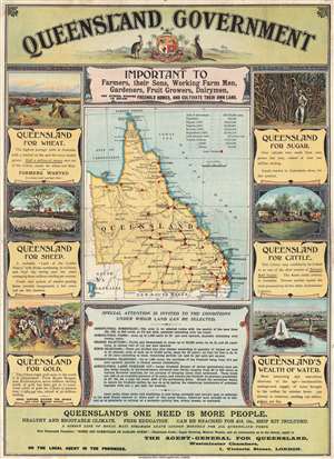 1898 Queensland Australia Propaganda Immigration Broadsheet and Map