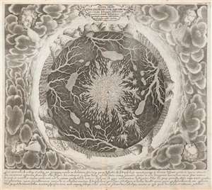 1665 Kircher Map of the Interior of the World w/Volcanic and Water Systems