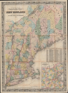 1862 Colton Railroad Tourist Pocket Map of New England