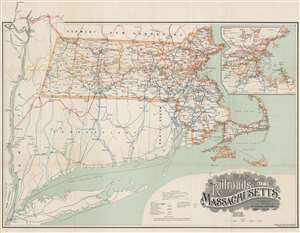 1908 Walker Railroad Map of Massachusetts