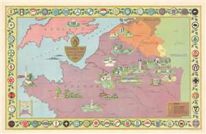 1939 Baker Pictorial Map of American World War I Cemeteries in Europe