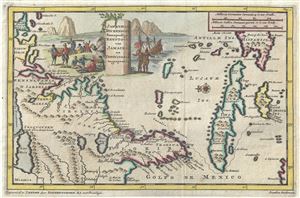 1706 Jonathan Dickinson Map of Florida, Carolina, Virginia and Cuba