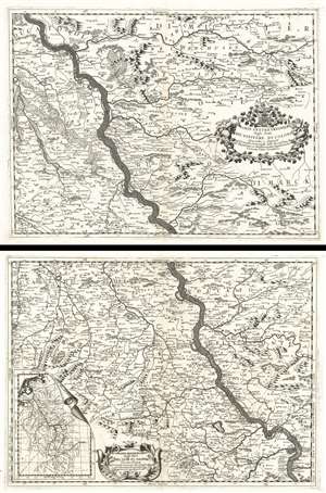 1690 Coronelli Map of the Rhine River Between Wesel and Koblenz, Germany
