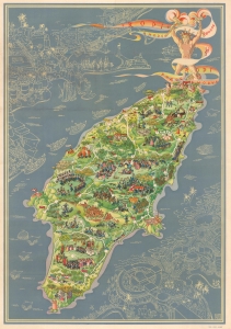 1935 Huber Pictorial Map of Rhodes, Greece