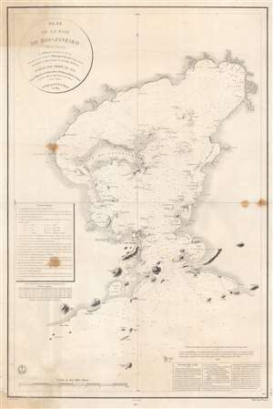 1866 Dépôt de la Marine Nautical Map of Guanabara Bay, Rio de Janeiro, Brazil