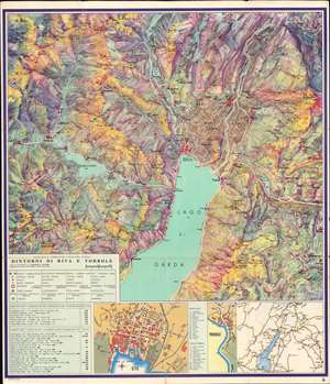 1956 Pizzini Map of Lake Garda, Riva del Garda, Trento, Italy