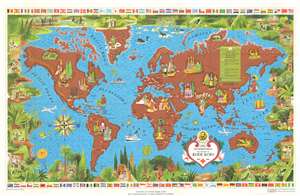 1962 Boucher Map of the World - Red Cross 100th Anniversary