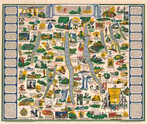 1955 Ayres and Henricks Pictorial Map of the Finger Lakes Region, New York