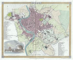 1840 Dower Map of Rome, Italy