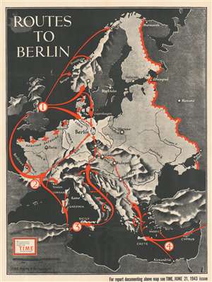 1943 Chapin Map of Europe with Possible Allied Invasion Routes